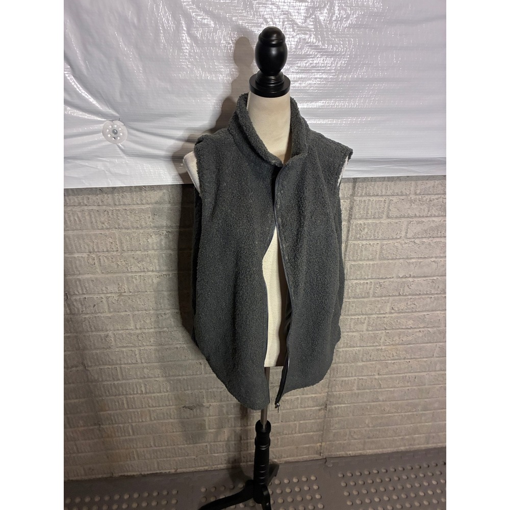 Umgee USA Womens Gray Sherpa Fleece Full Zip Funnel Neck Vest 1XL WA4331